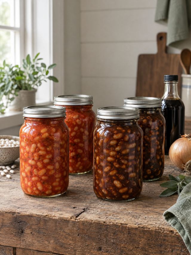 Jars of beans in tomato sauce