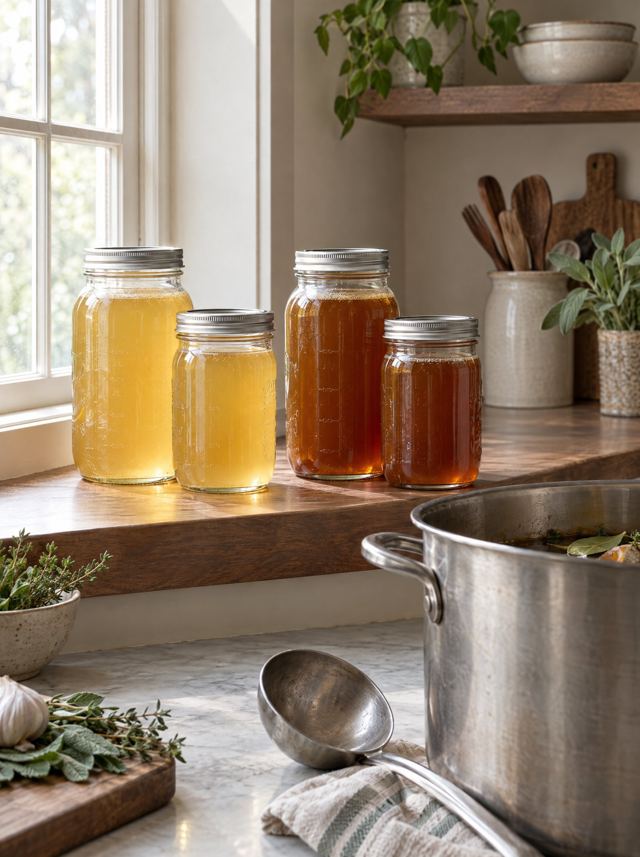 Jars of meat stock