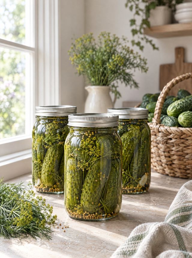 Jars of dill pickles