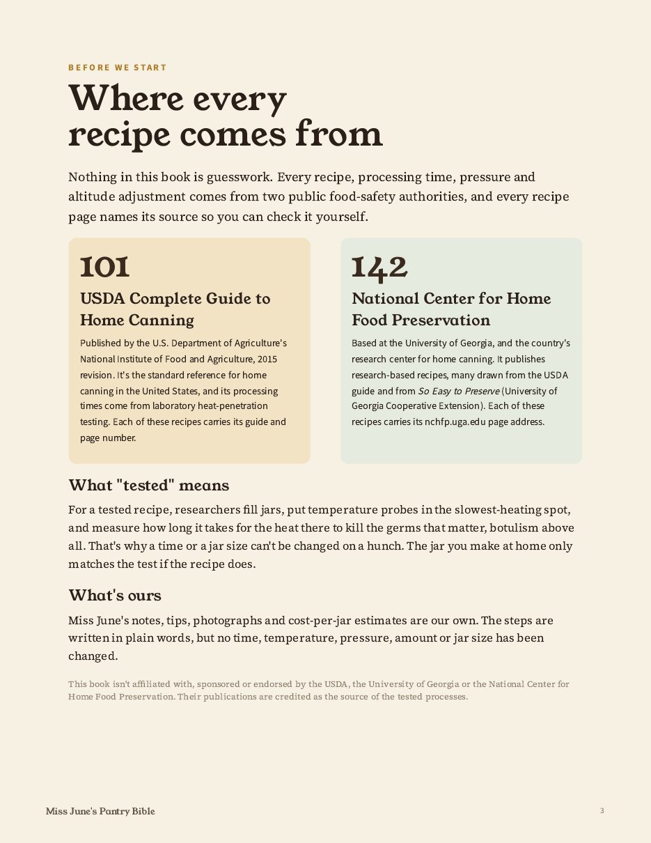Page explaining where every recipe comes from