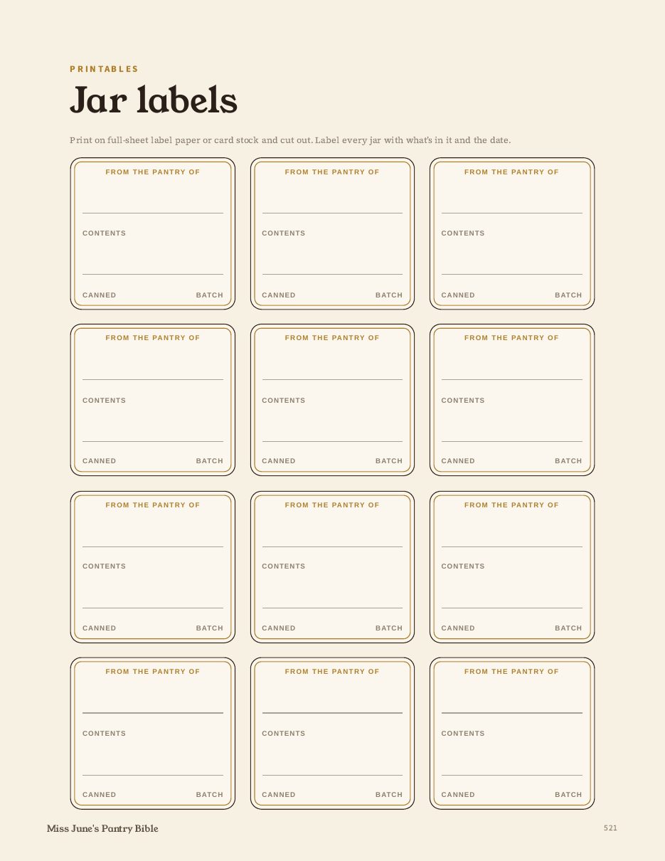 Printable jar labels page